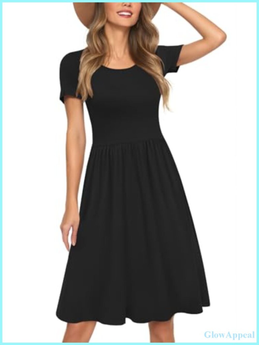 Womens Short Sleeve Empire Waist Casual Summer Dress with Pockets
